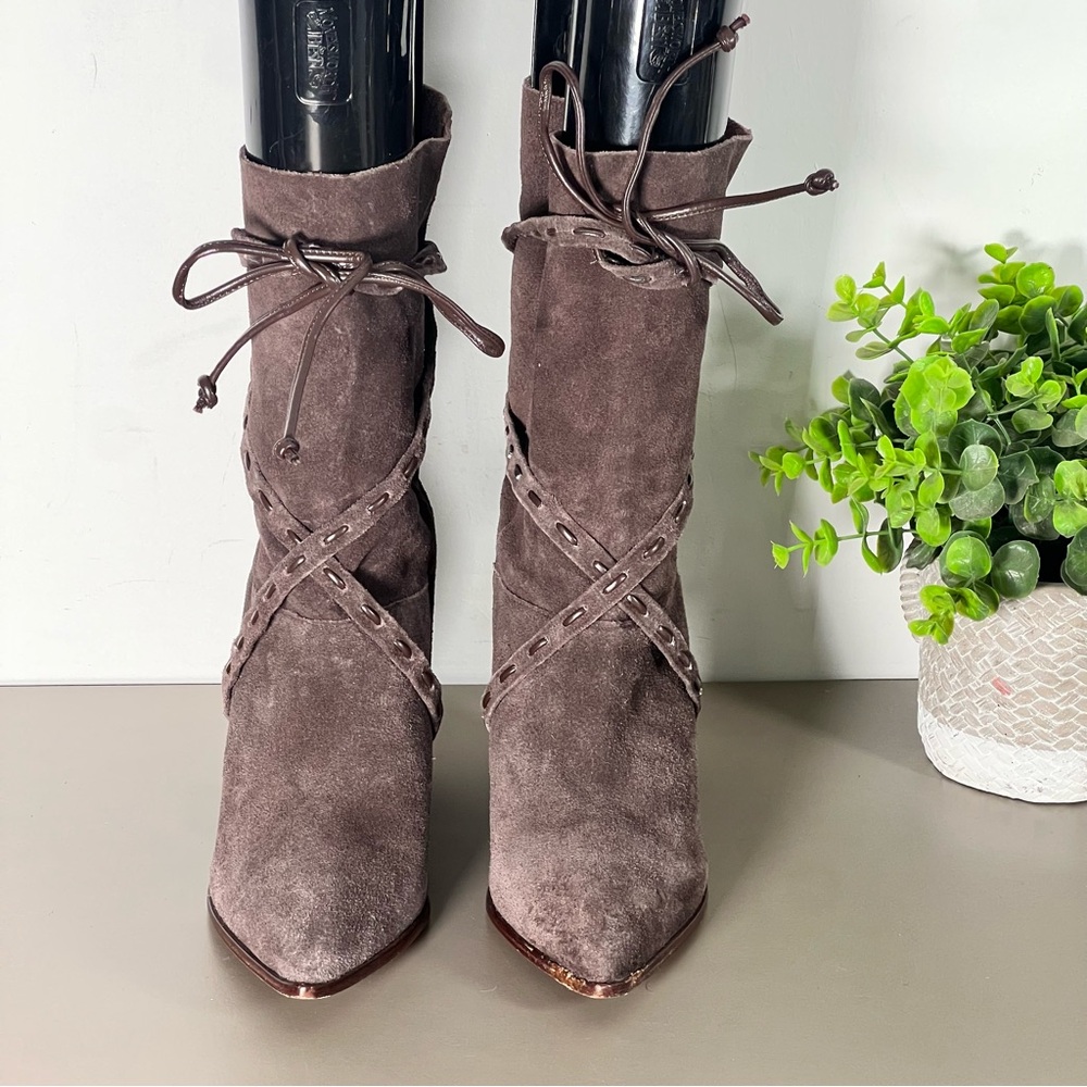 Schutz Brown Suede Lace-Up Ankle Boots
